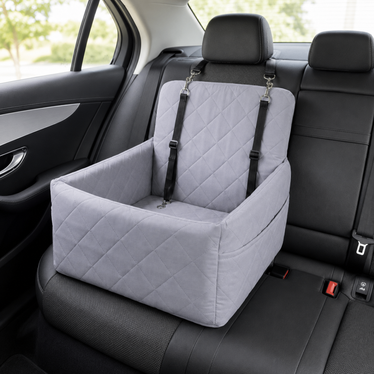 Cooling car booster seat installed on a rear car seat