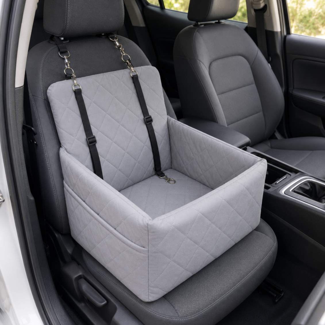 Cooling car booster seat installed on a front passenger seat
