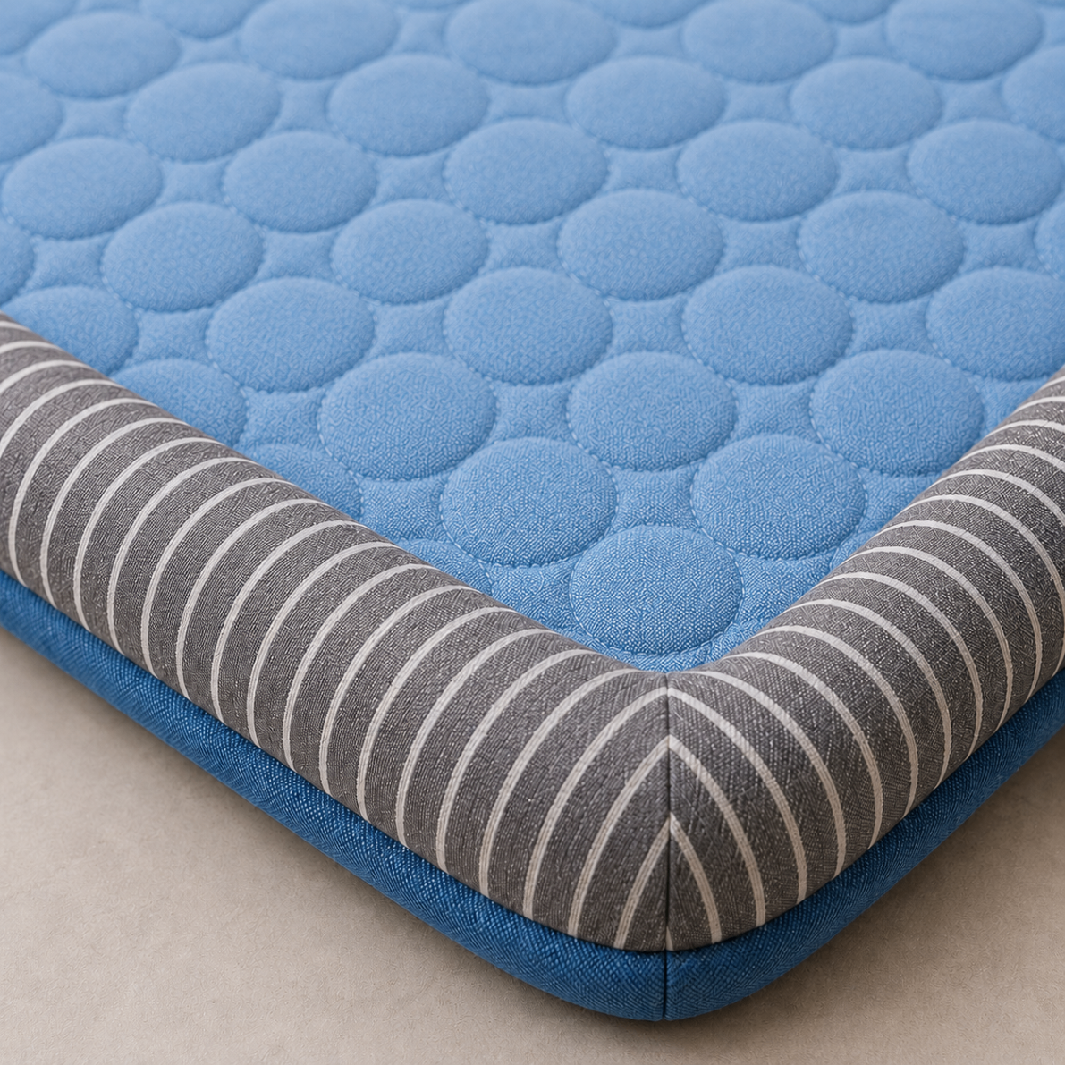 Close-up of the Arctic Blue CanisCool cooling bed corner and fabric texture
