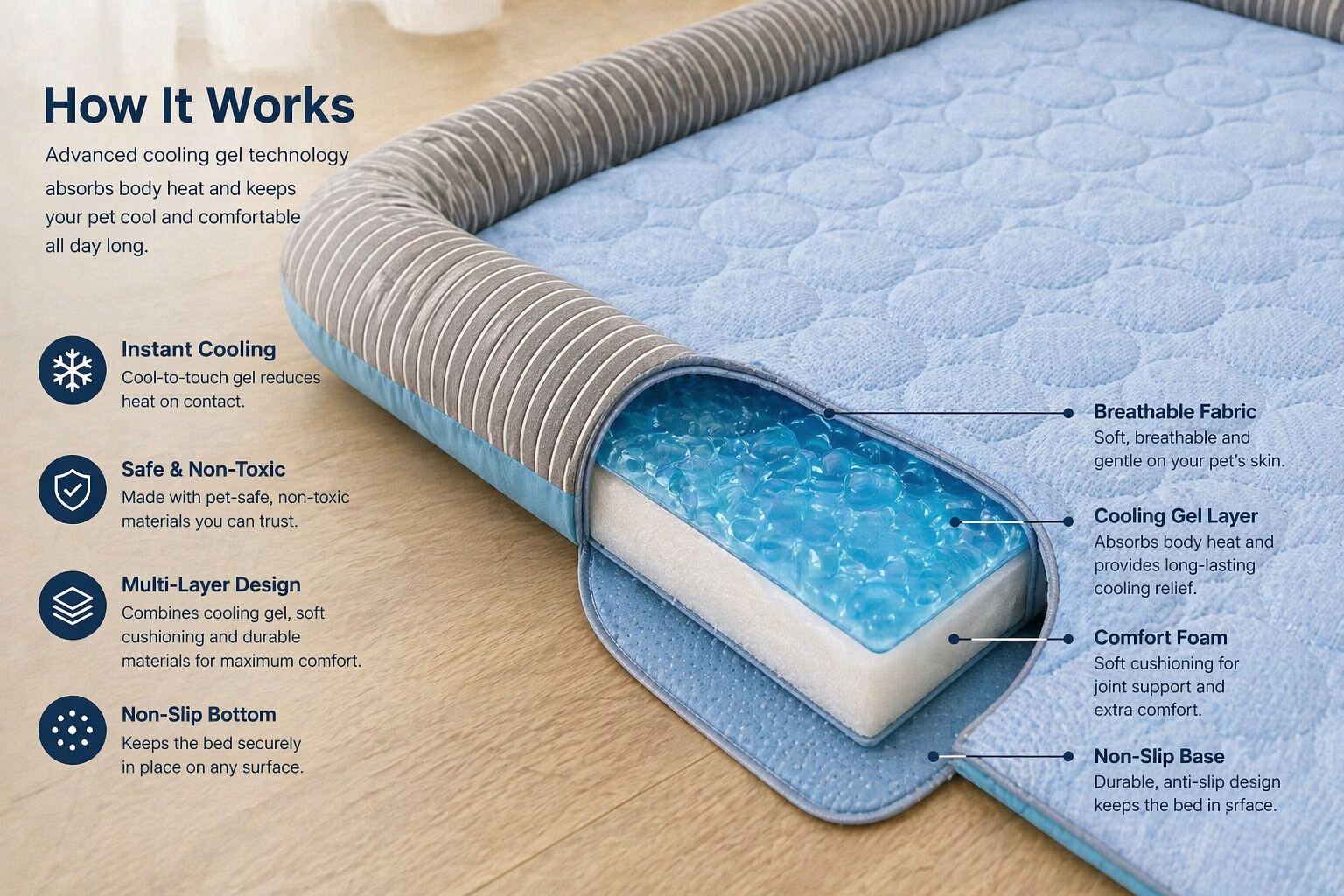 Close-up of the pressure-activated cooling gel inside the CanisCool bed