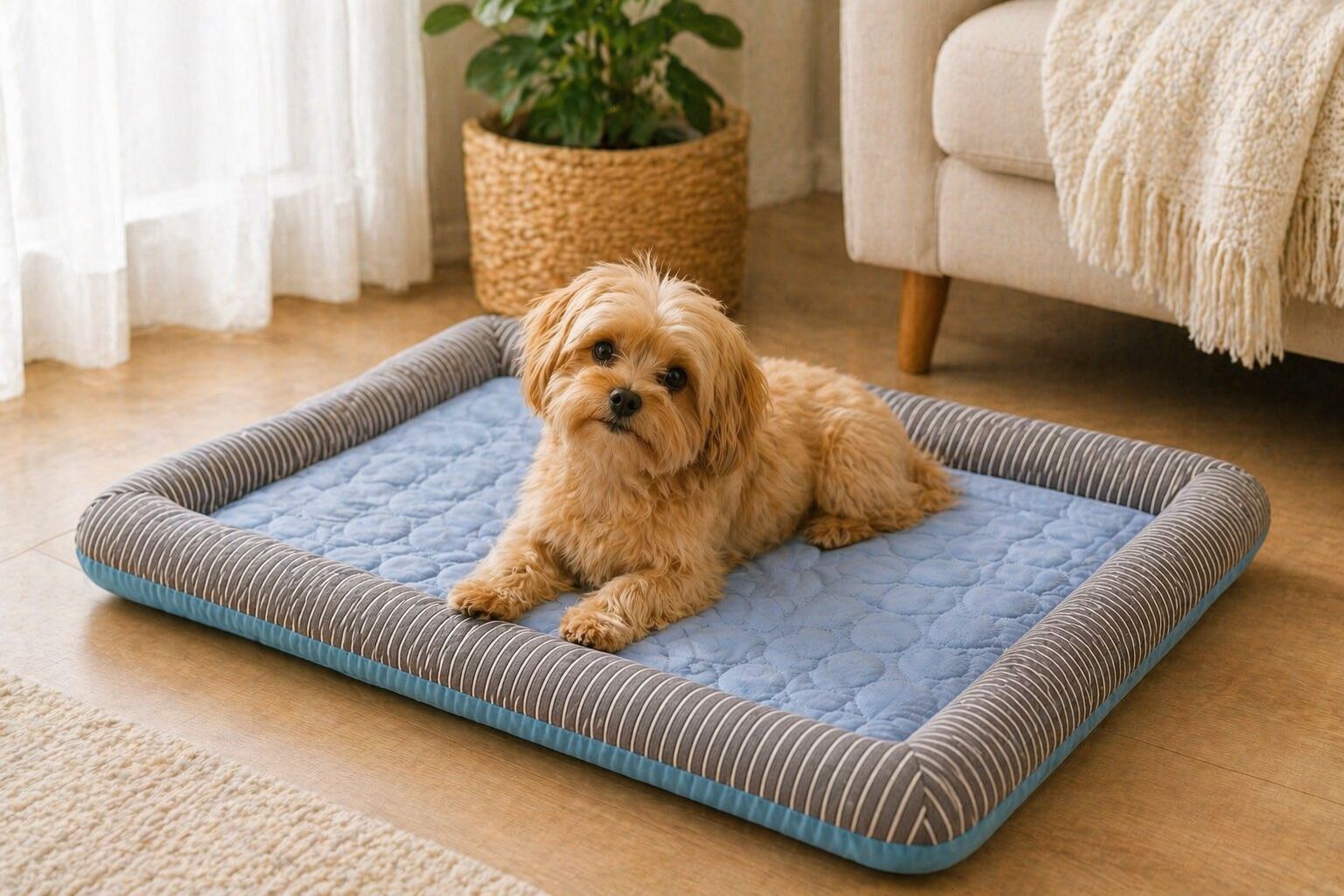 Poodle relaxing on the CanisCool cooling bed