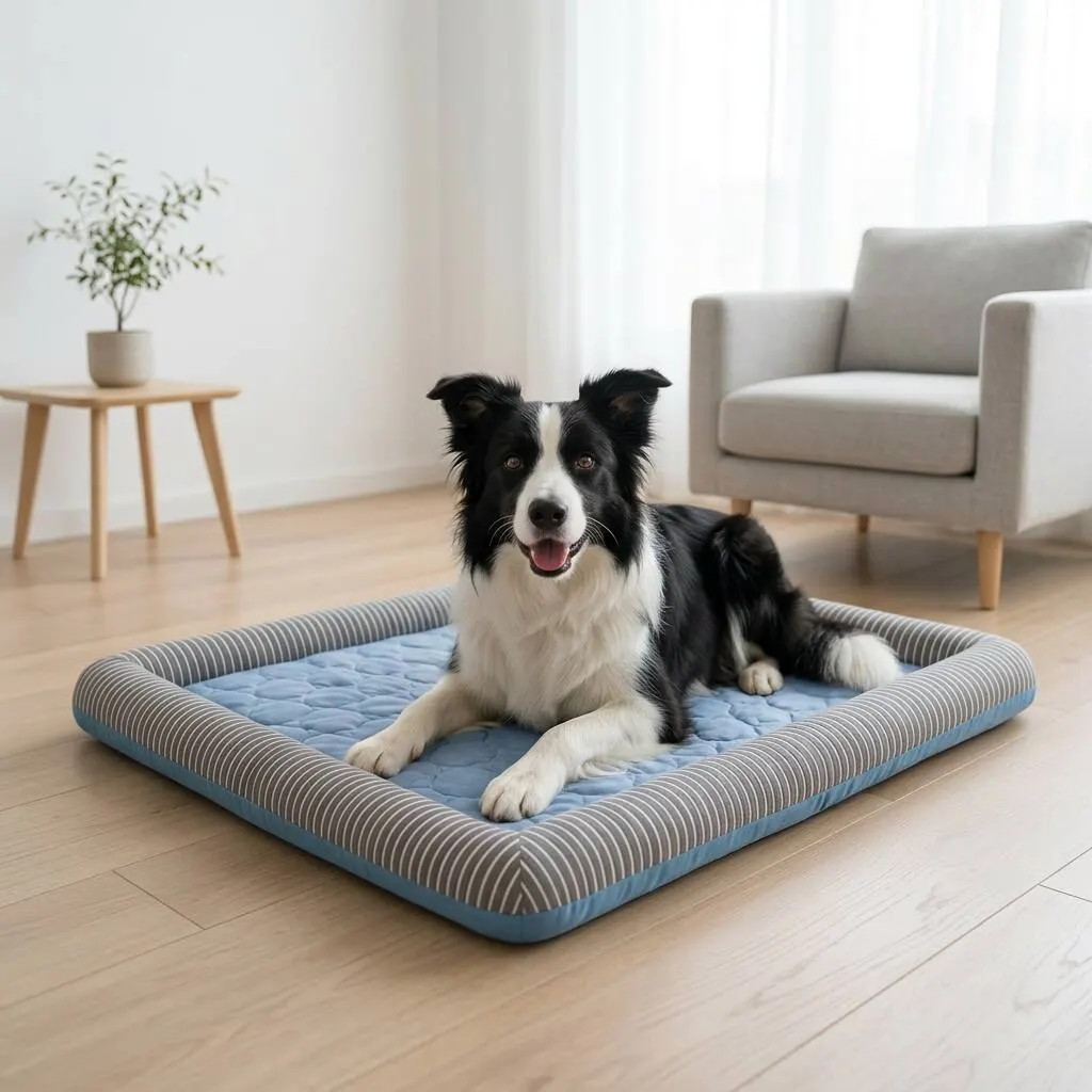 Border collie on cooling bed