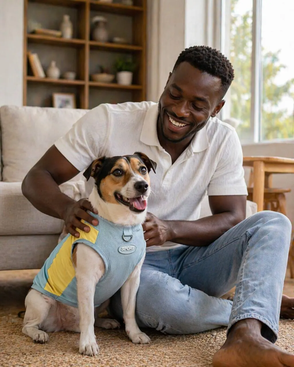 Jack Russell in CanisCool Sport cooling vest indoors